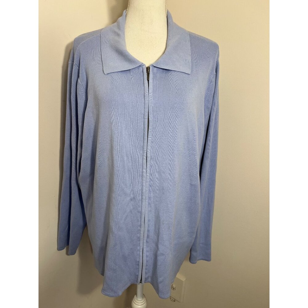 Croft & Barrow Womens 3X Light Blue Ribbed Full Zip Cardigan Sweater 100% Cotton